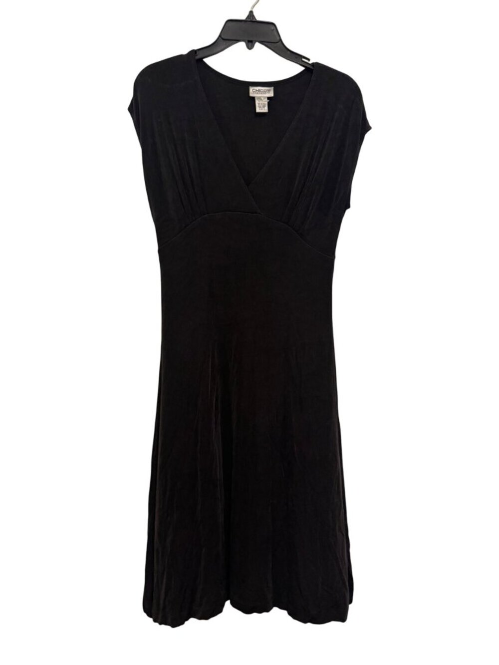 Chicos Travelers Black Short Sleeve Midi Dress Size 0 Acetate Blend Made In USA